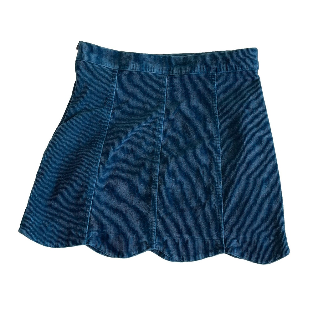 Alter'd State Size Small Blue Courderoy Mini Skirt Scalloped Dark Academia Boho - Picture 2 of 7